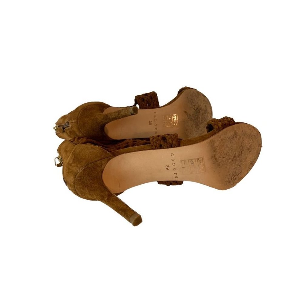 39 Sandro Agate Brique Suede Braid Stiletto Sandals Brown 3.75" Heel - Picture 10 of 12